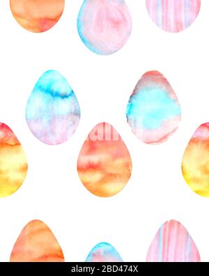Spring pattern. Easter eggs. Watercolor background. Religious holiday. Food and decor. Stock Photo