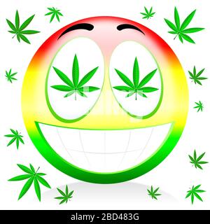 Happy marijuana emoticon - cartoon illustration Stock Photo - Alamy