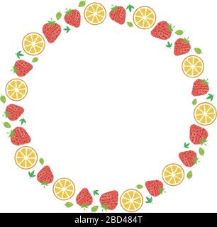 vector fluits circle illustration for greeting card and invitation template (wedding or birthday anniversary etc.) .handwriting style / Colored pencil Stock Vector