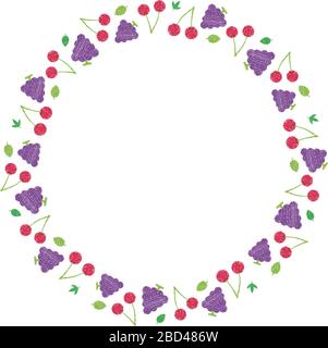 vector fluits circle illustration for greeting card and invitation template (wedding or birthday anniversary etc.) .handwriting style / Colored pencil Stock Vector
