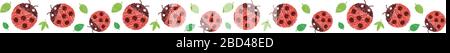 horizontal seamless patten with ladybugs (ladybirds) (handwriting style / Colored pencil stroke) Stock Vector