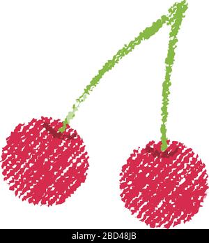 Cherry illustration (handwriting style / Colored pencil stroke) Stock Vector
