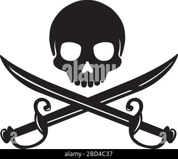Skull emblem illustration with crossed sabers. Stock Vector