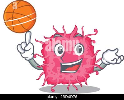 Gorgeous pathogenic bacteria mascot design style with basketball Stock Vector