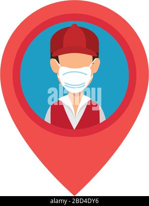 man using face mask in pin location Stock Vector