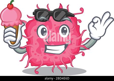 Cartoon design concept of pathogenic bacteria having an ice cream Stock Vector