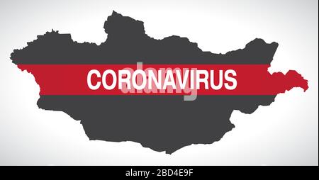 Mongolia map with Coronavirus warning illustration Stock Vector