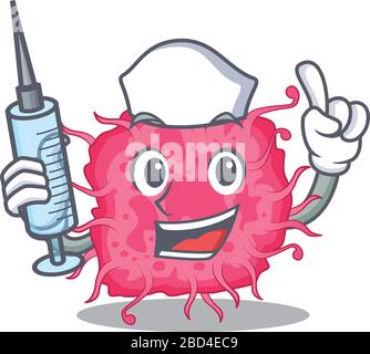 A nice nurse of pathogenic bacteria mascot design concept with a syringe Stock Vector