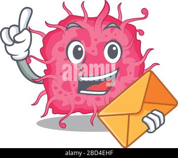 Happy pathogenic bacteria mascot design concept with brown envelope Stock Vector