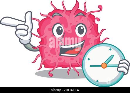 pathogenic bacteria mascot design concept smiling with clock Stock Vector
