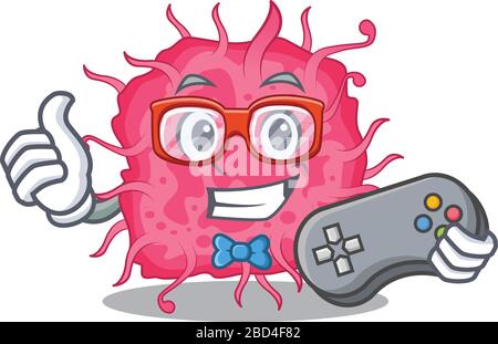 Mascot design concept of pathogenic bacteria gamer using controller Stock Vector