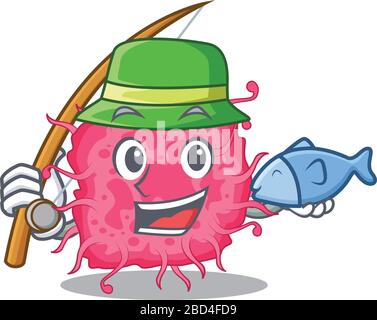 Cartoon design concept of pathogenic bacteria while fishing Stock Vector