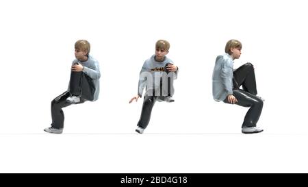 3D rendering of a boy child sitting playful children young people Stock Photo