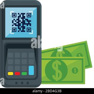 qr code inside dataphone and bills vector design Stock Vector