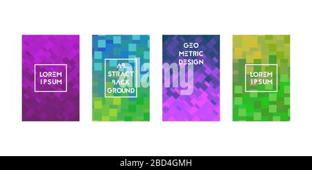 Cards set with pixel texture. Vector illustration. Gradient. Stock Vector