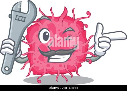 A picture of pathogenic bacteria mechanic mascot design concept Stock Vector