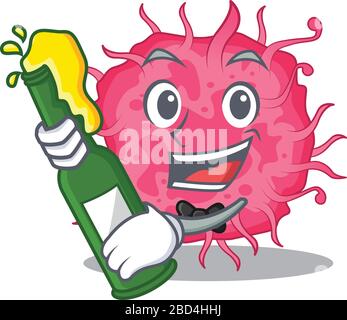 Mascot character design of pathogenic bacteria say cheers with bottle of beer Stock Vector