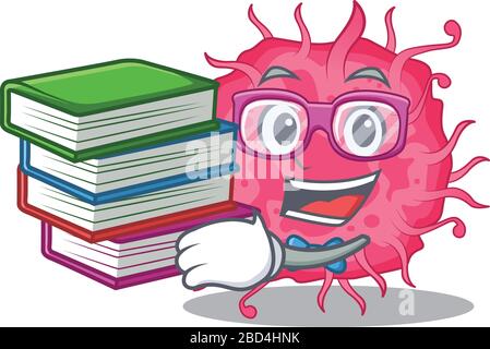 A diligent student in pathogenic bacteria mascot design concept with books Stock Vector