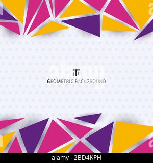 Abstract template modern style colorful geometric triangles pattern on polka dot white background. Vector illustration Stock Vector