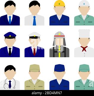 Young male worker avatar flat illustration (upper body) set ( person in a costume ) Stock Vector