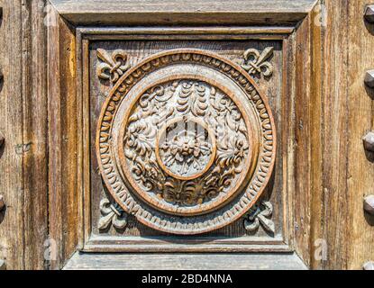 beautiful handcrafted details of historic building important for history, art and architecture Stock Photo