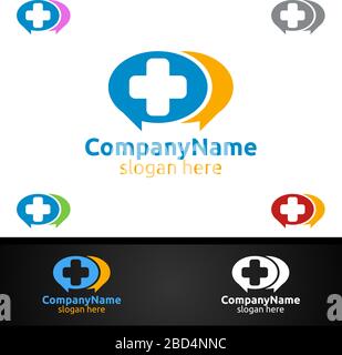 Chat Cross Medical Hospital Logo for Emergency Clinic Drug store or Volunteers Concept Stock Vector