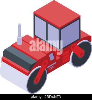 Red road roller icon, isometric style Stock Vector