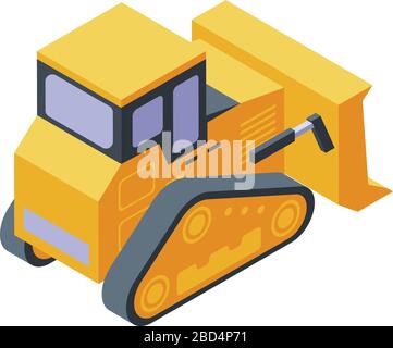 Yellow bulldozer icon, isometric style Stock Vector