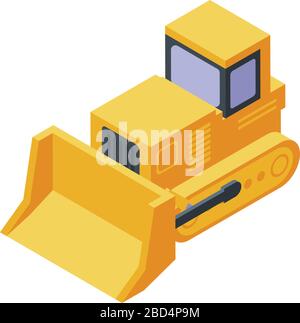 Yellow tractor bulldozer icon, isometric style Stock Vector