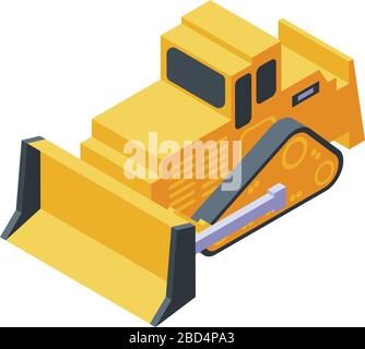 Yellow cawler bulldozer icon, isometric style Stock Vector