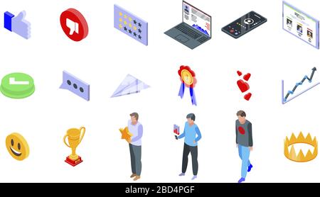 Reputation icons set, isometric style Stock Vector