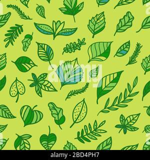 Green leaf seamless pattern. Hand drawn illustration surface print. Eco style background Stock Vector