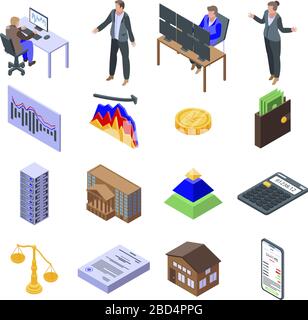 Broker icons set, isometric style Stock Vector