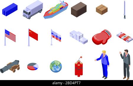 Trade war icons set, isometric style Stock Vector