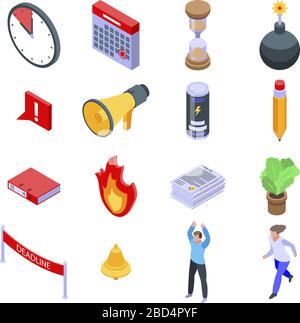 Deadline icons set, isometric style Stock Vector