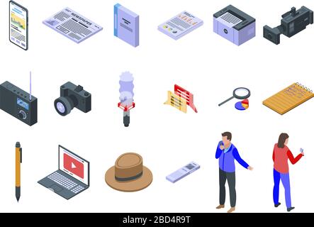 Reporter icons set, isometric style Stock Vector