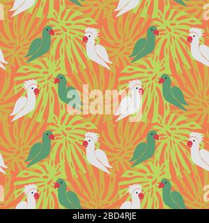 parrots on orange seamless vector pattern Stock Vector