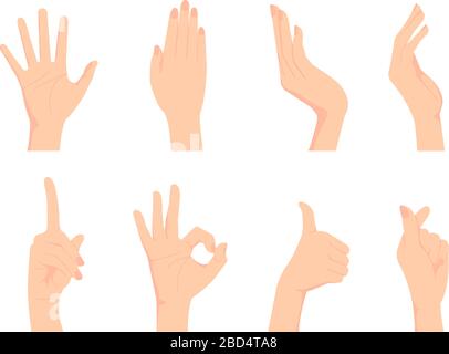 Female hand gesture (hand sign) vector illustration set / ok sign, thumb up , finger heart etc. Stock Vector