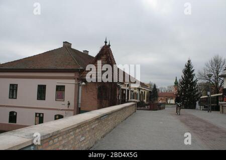 A small house in front of a building Stock Photo