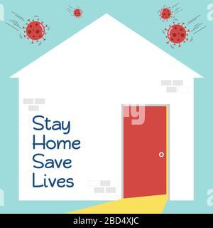 stay home save lives, awareness social media campaign for promote people make self isolation at home to avoid spreading coronavirus during the covid-1 Stock Vector