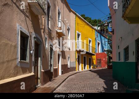Guanajuato City historic center. Colorful homes built on hillside. Guanajuato State, Mexico. Stock Photo