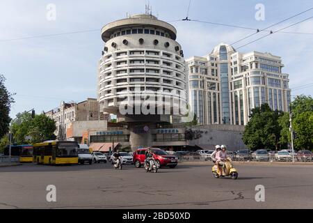 Kiev, Ukraine - May 18, 2019: Hotel Salut on the Square of Glory, built in 1984, the architect Abraham Miletsky Stock Photo