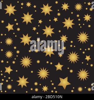 Different gold color stars in black background Stock Vector