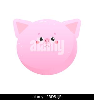 Cute Kawaii Pig, Piglet. Animal isolated on a white background. Vector illustration Stock Vector