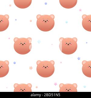 Cute Kawaii Bear. Animal seamless pattern. Vector illustration Stock Vector