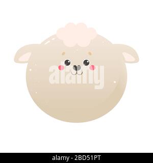 Cute Kawaii Sheep, Lamb. Animal isolated on a white background. Vector illustration Stock Vector