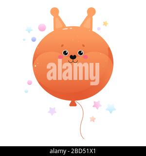 Balloon Cute Kawaii Squirrel. Animal isolated on a white background. Vector illustration Stock Vector
