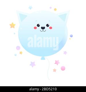 Balloon Cute Kawaii Cat. Animal isolated on a white background. Vector illustration Stock Vector