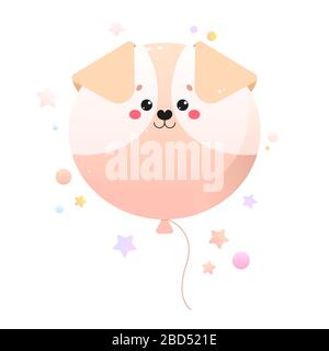Balloon Cute Kawaii Dog. Animal isolated on a white background. Vector illustration Stock Vector