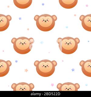 Cute Kawaii Monkey. Animal seamless pattern. Vector illustration Stock Vector